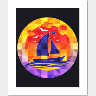 Sunset Sailing Boat On Triangulated Posters and Art